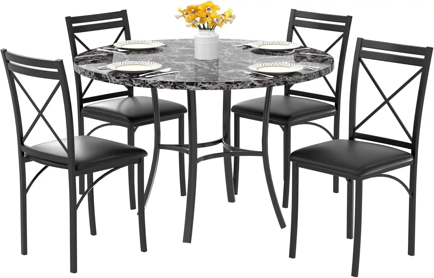 5 Piece Dining Table Set for 4 with Faux Marble Dinette Chairs - Happy Home Retreat