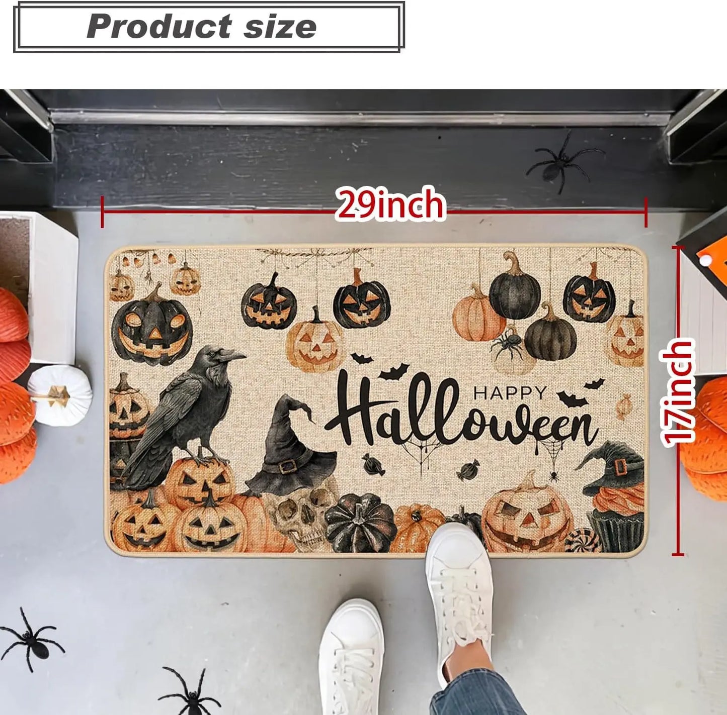 Happy Halloween Doormat Skull Pumpkins Non Slip Backing - Happy Home Retreat