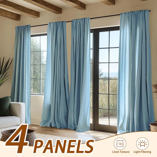 Inchan 4PCS Farmhouse Light Filtering Curtains for Living Room and Bedroom Luxury Linen Texture Window Drapes - Happy Home Retreat