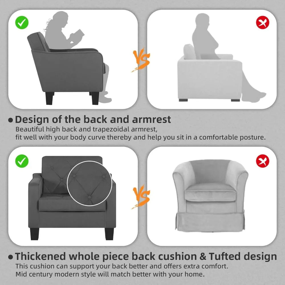 Living Room Accent Chairs Set of 2 Tufted Armchairs Comfy Reading Chairs for Bedroom and Office - Happy Home Retreat