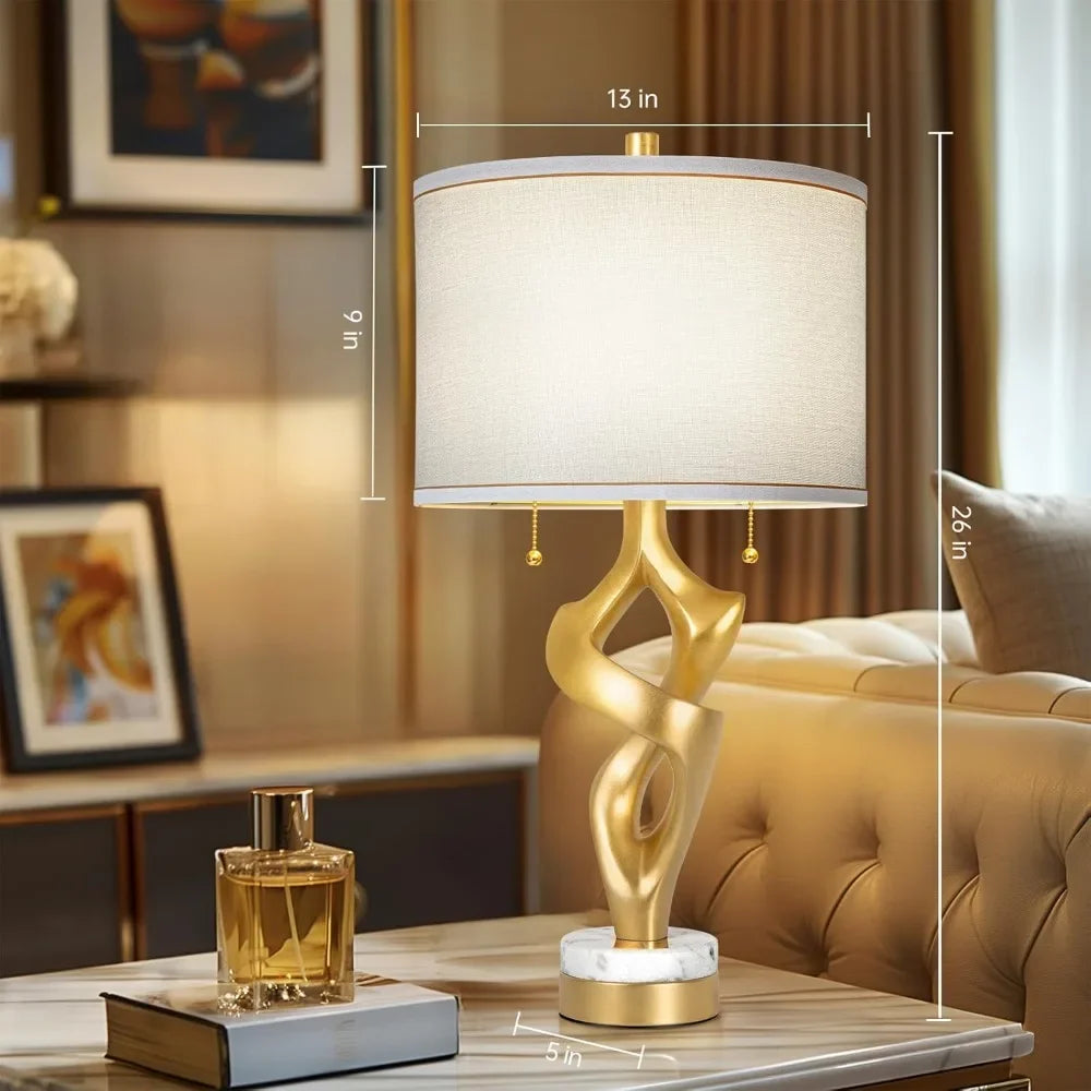 Sculptural Table Lamp Set Of 2 For Living Room Marble Bases USB Ports Rustic - Happy Home Retreat