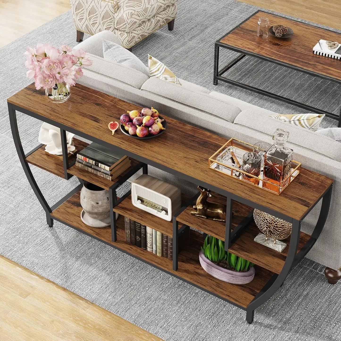 Sofa Table With Shelves And Storage Console Entryway TV Stand For Living Room