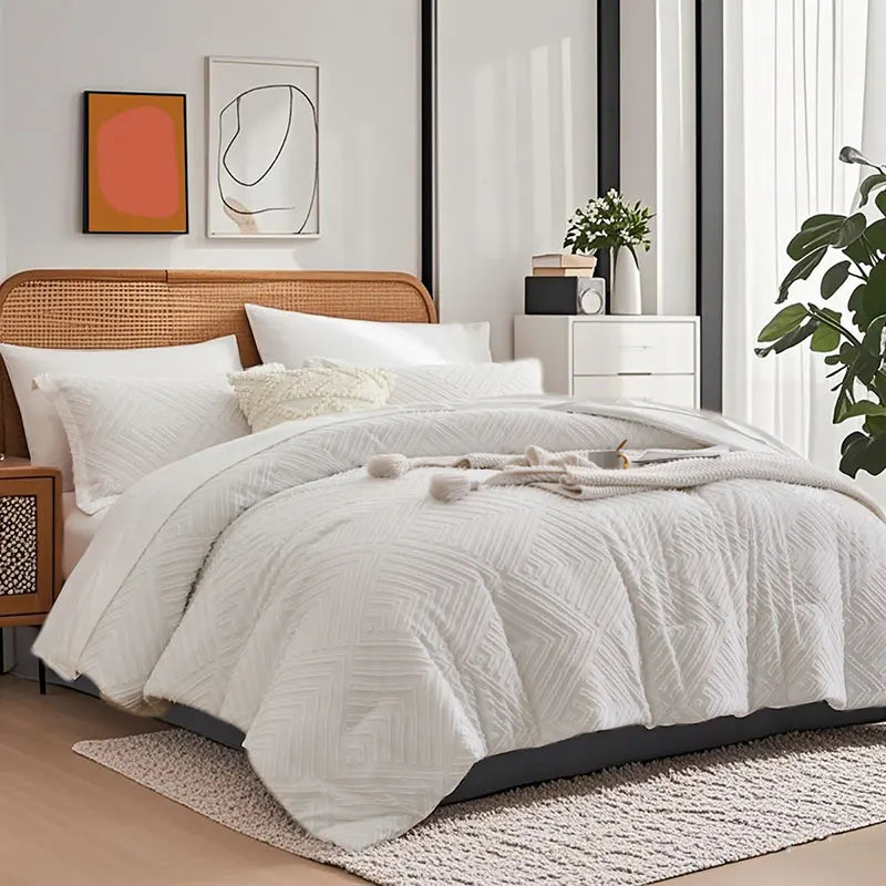 7 Piece Solid Color Cut Flower Design Comforter Set 100 Percent Microfiber Soft and Breathable Bedding Set Ideal Gift - Happy Home Retreat