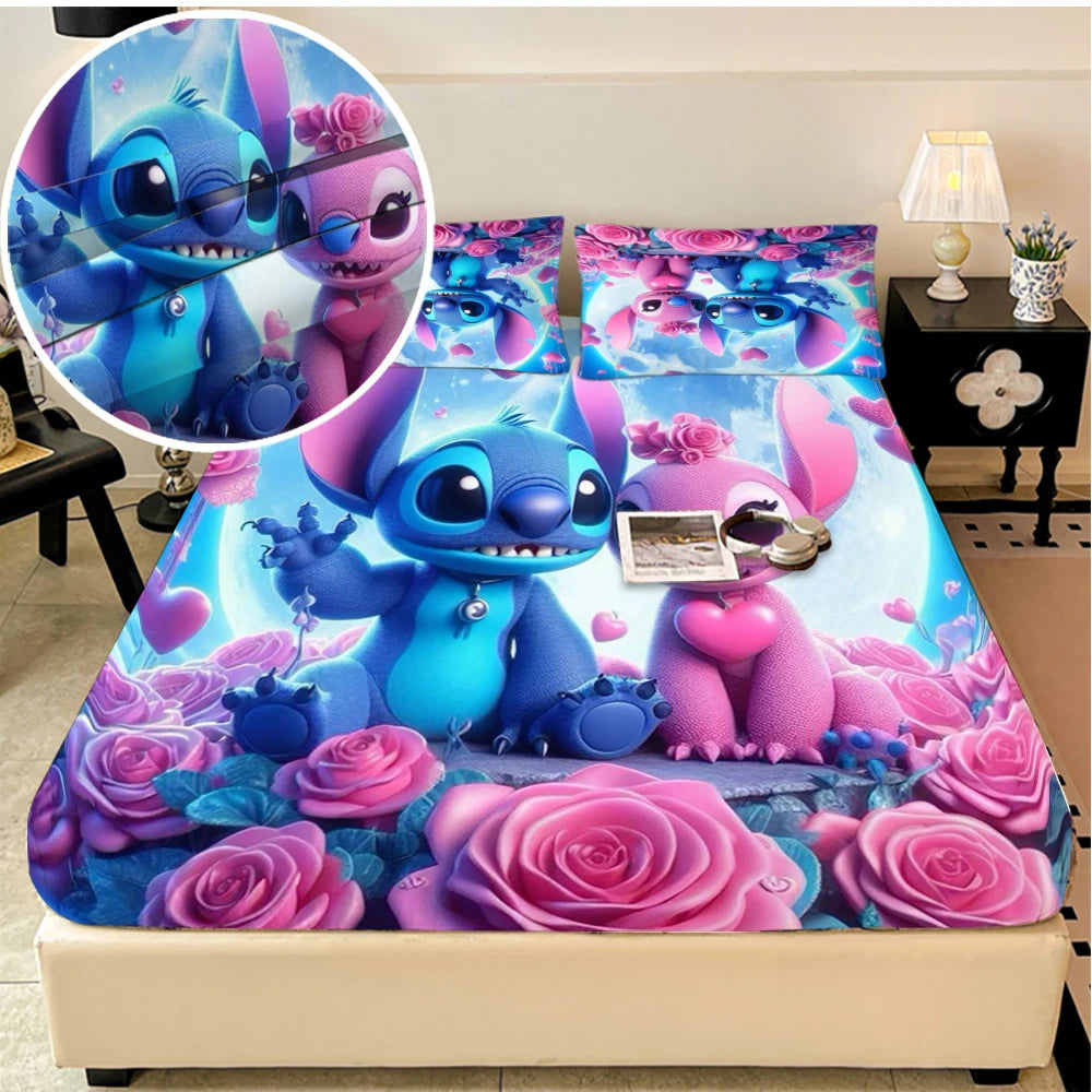 Disney Stitch Stretch Bed Sheets for Double Bed Velvet Soft Mattress Protector - Happy Home Retreat