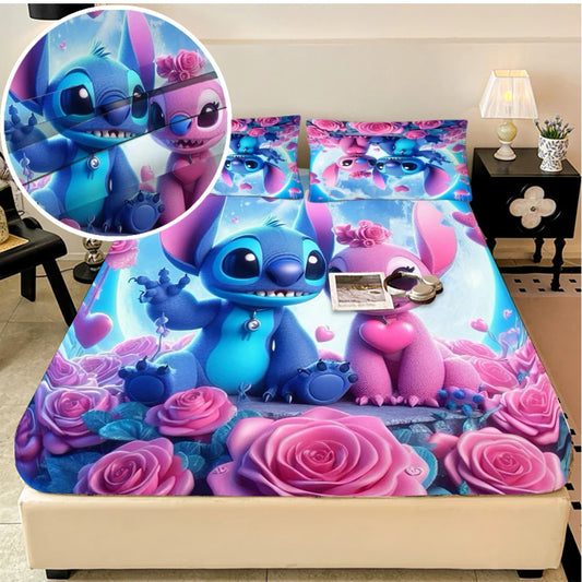 Disney Stitch Stretch Bed Sheets for Double Bed Velvet Soft Mattress Protector