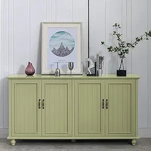 62 Inch Coffee Bar Cabinet Kitchen Buffet Storage Cabinet Modern White Sideboard with 4 Doors and 2 Drawers - Happy Home Retreat