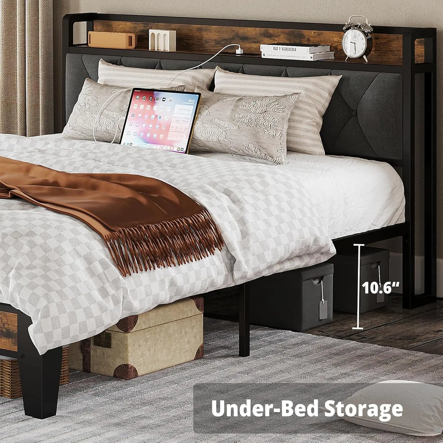 Anctor Bed Frames Storage Headboard Outlets No Box Springs - Happy Home Retreat