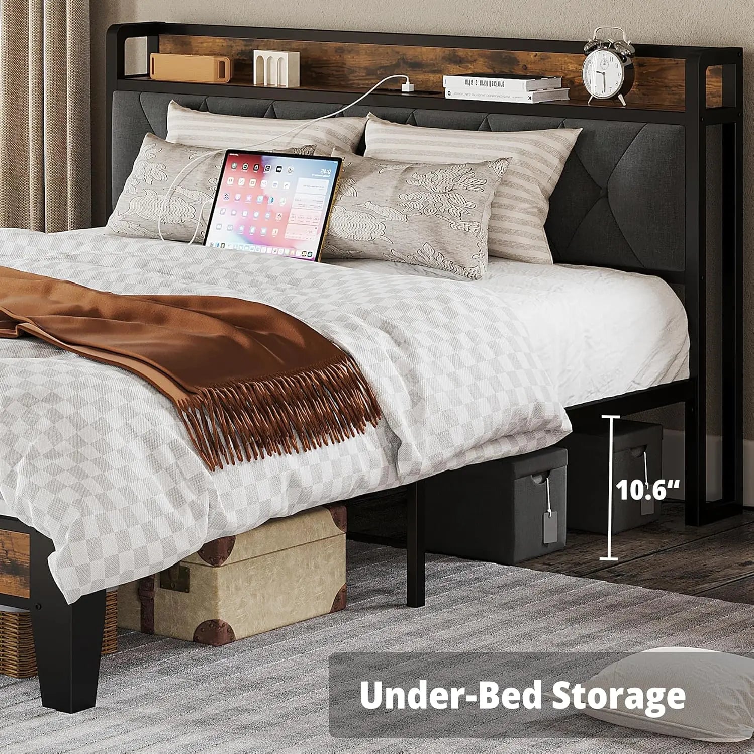 Anctor Bed Frames Storage Headboard Outlets No Box Springs - Happy Home Retreat
