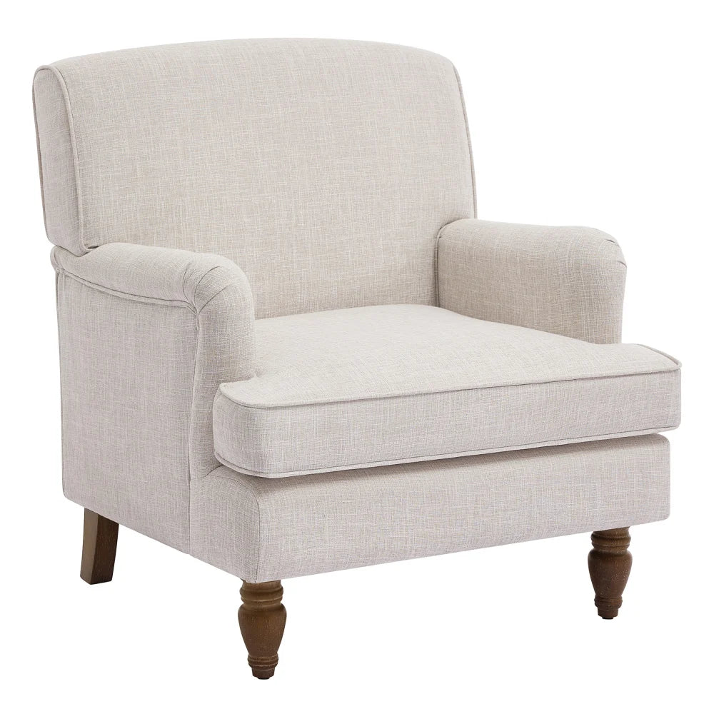 Linen Armchair Vintage Style Accent Chair With Wood Legs - Happy Home Retreat