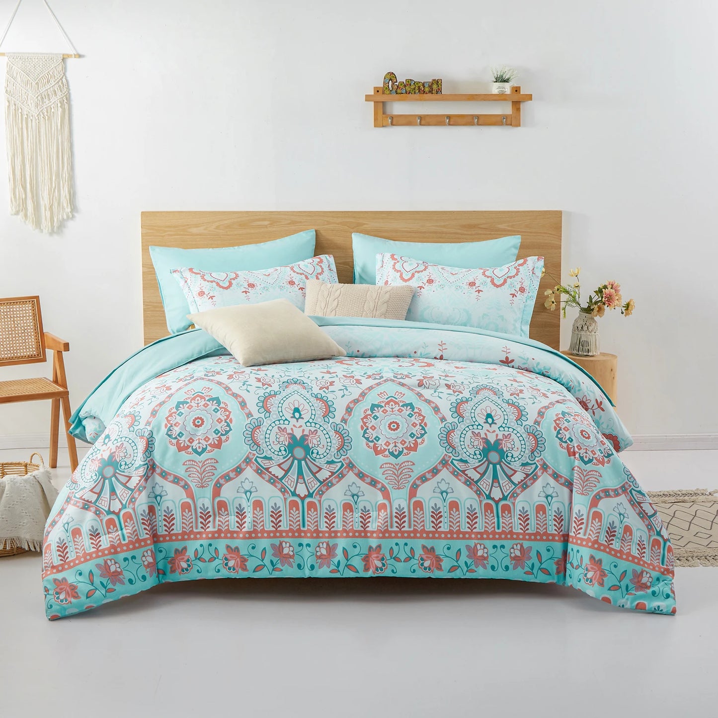 7-Pcs Bohemian print Comforter sets, soft comfort, Bedding Sets, room decor, all-season, Queen/King - Happy Home Retreat