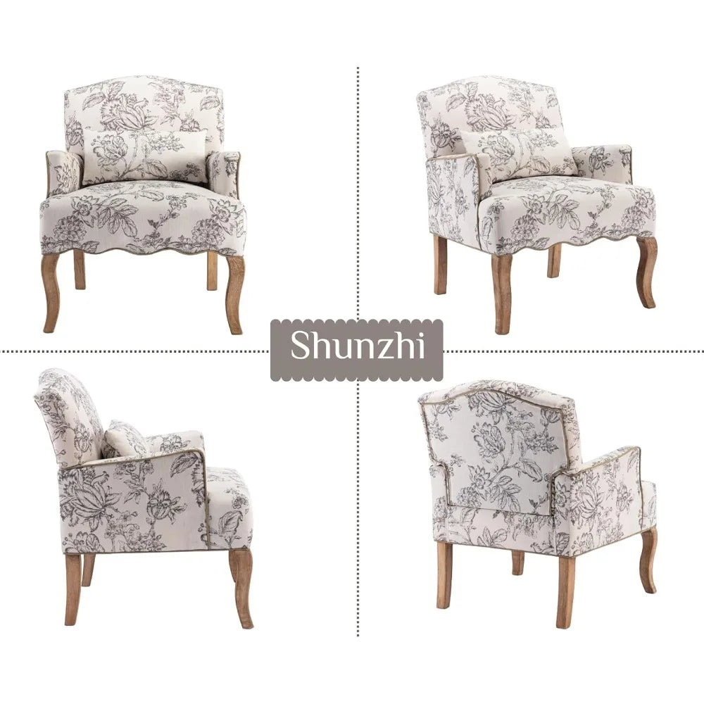 Mid Century Floral Accent Chair Upholstered Reading Chair - Happy Home Retreat