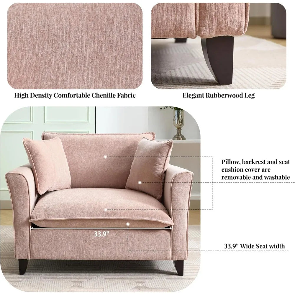 Pink Oversized Living Room Chair Chenille Upholstered - Happy Home Retreat