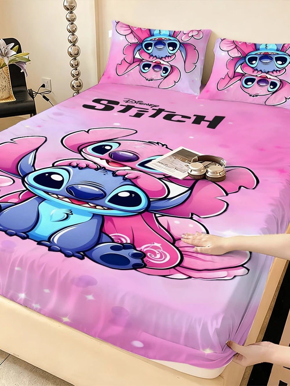Disney Stitch Stretch Bed Sheets Set For Double Bed Velvet Comfort - Happy Home Retreat