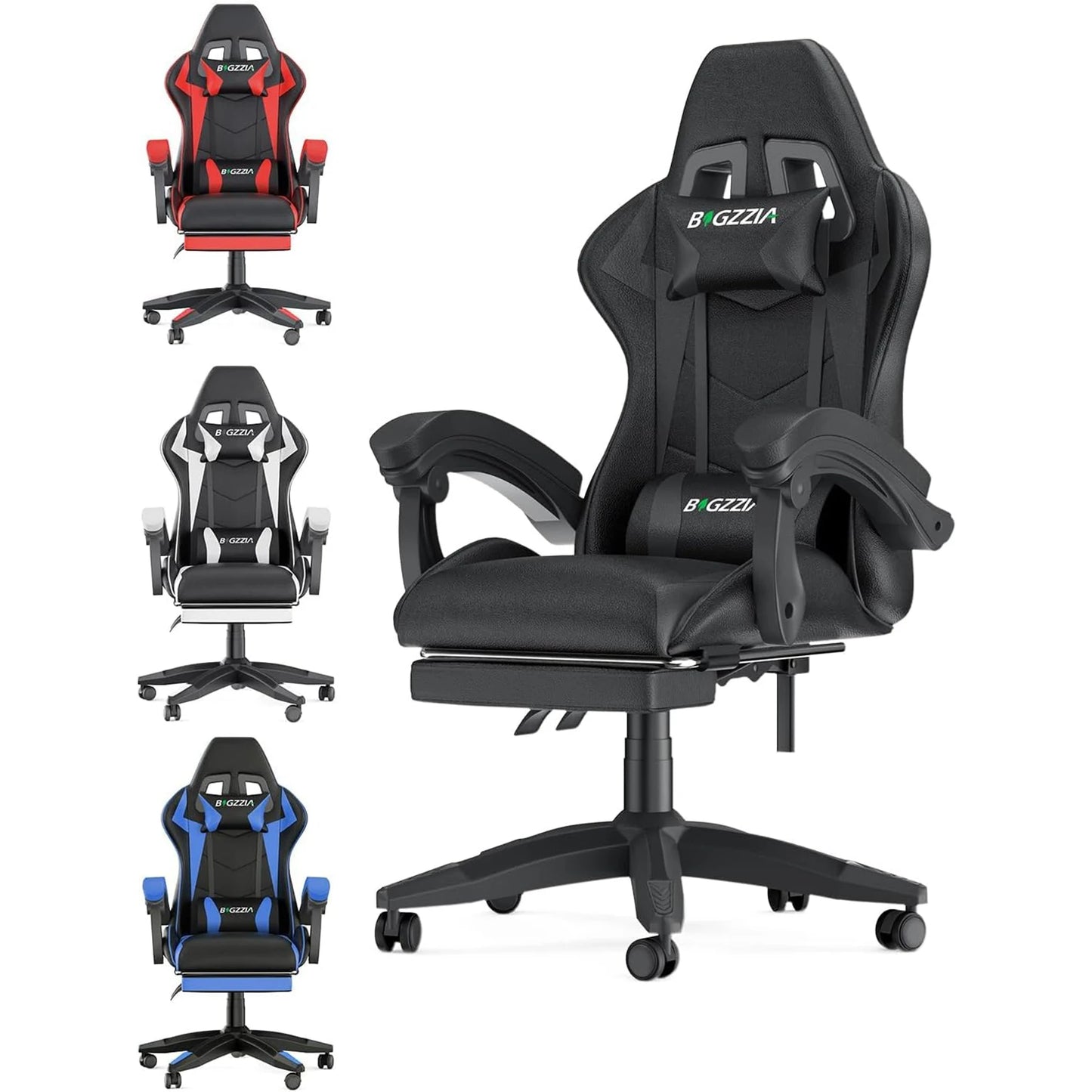 Gaming Chair With Footrest Ergonomic Cushion Headrest - Happy Home Retreat
