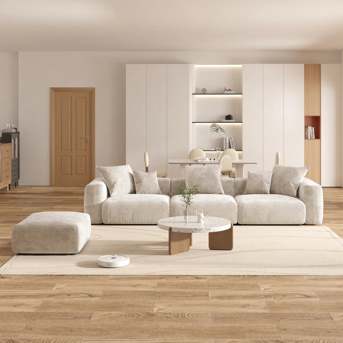 Sdorens 141.73 Inches L Shape Sectional Sofa Corduroy Fabric Couch With Ottoman