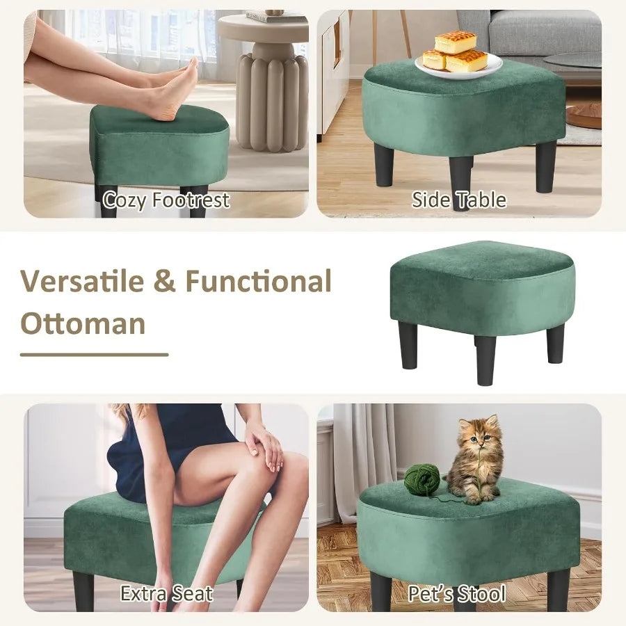 Modern Accent Chair With Ottoman In Teddy Velvet Barrel Design And Curved Back