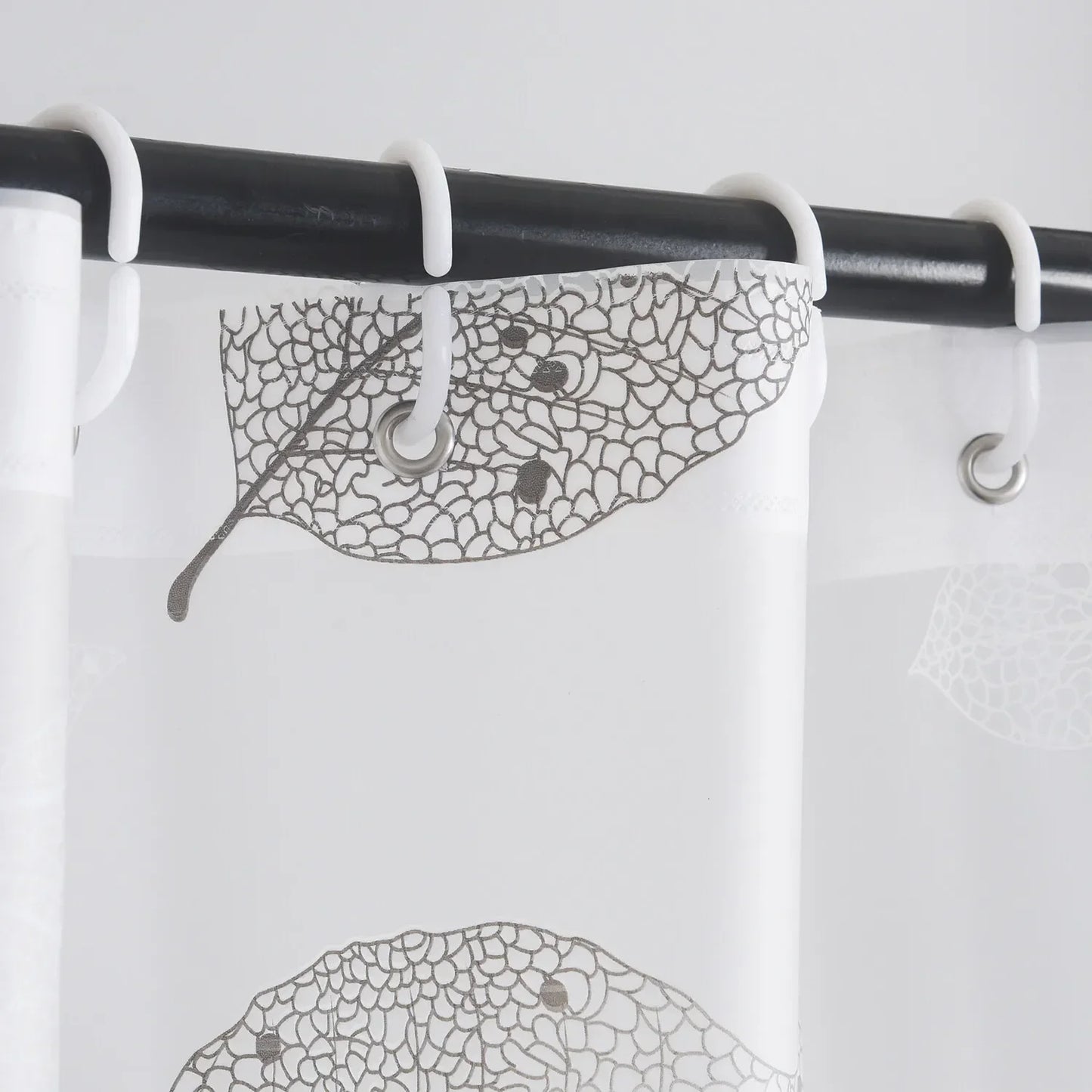 Leaf Pattern Peva Shower Curtain With Hooks, Transparent Bathroom Decor - Happy Home Retreat