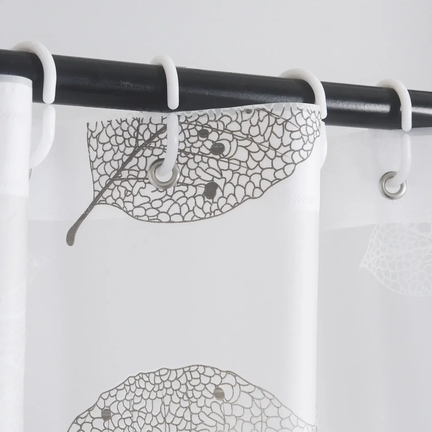 Leaf Pattern Peva Shower Curtain With Hooks, Transparent Bathroom Decor - Happy Home Retreat