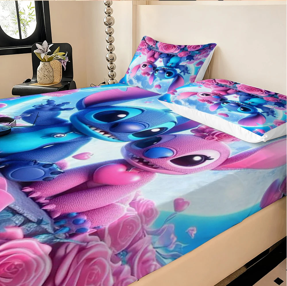 Disney Stitch Stretch Bed Sheets for Double Bed Velvet Soft Mattress Protector - Happy Home Retreat