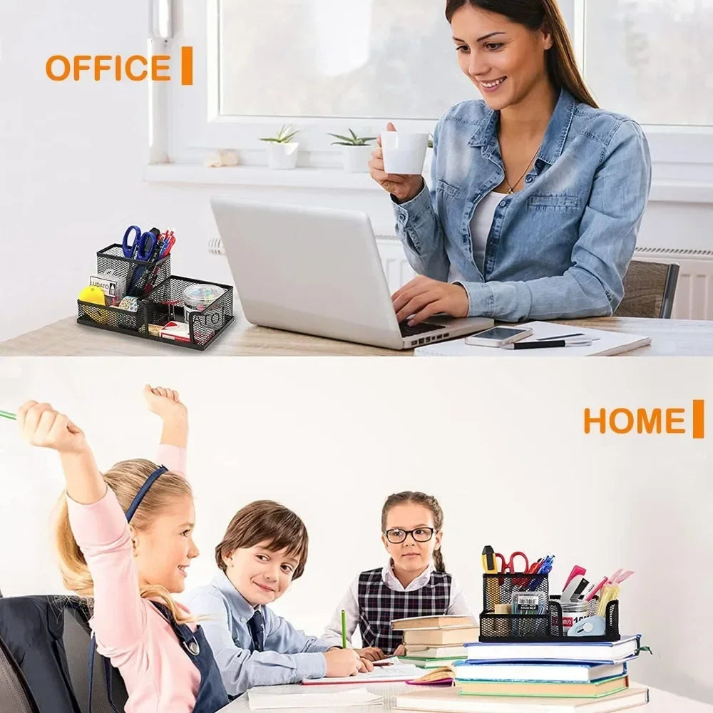 Desk Pen Holder Desk Organizer Set of 3 Mesh Compartments Marker Craft Desk Accessories - Happy Home Retreat