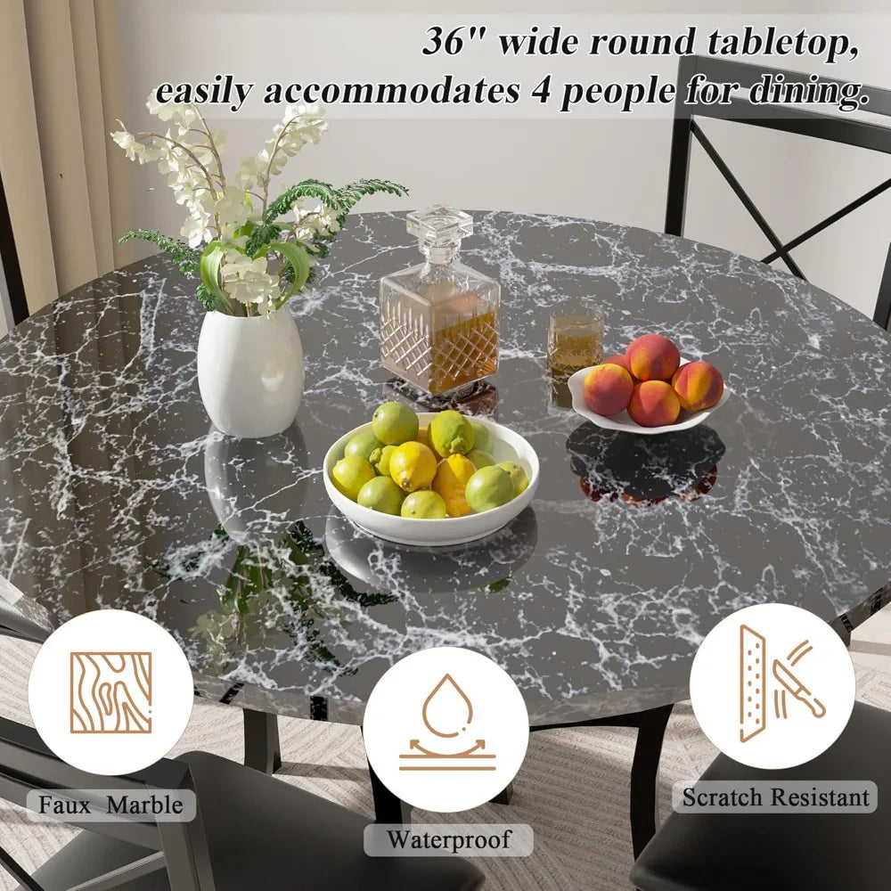 5 Piece Dining Table Set for 4 with Faux Marble Dinette Chairs - Happy Home Retreat