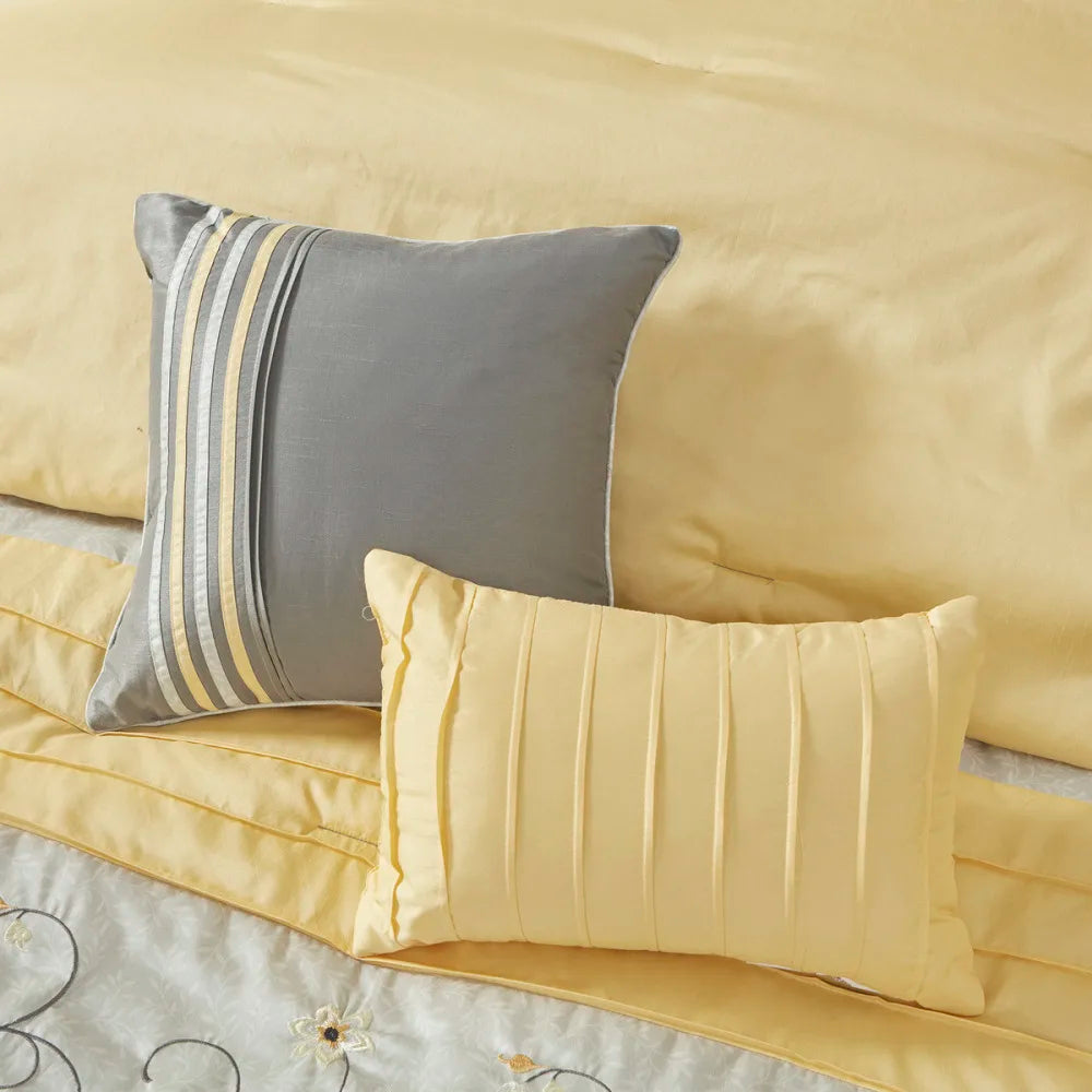 Embroidered 7 Piece Comforter Set Yellow Queen - Happy Home Retreat