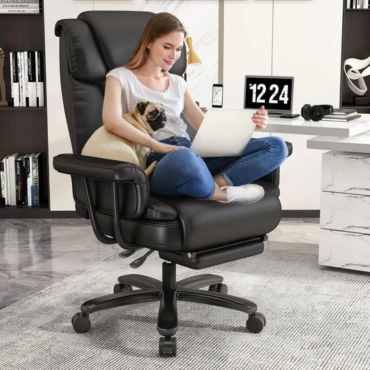 Big And Tall Office Chair 400LBS 160 Degree High Back Reclining Desk Chair With Wide Seat Arms And Footrest Black - Happy Home Retreat