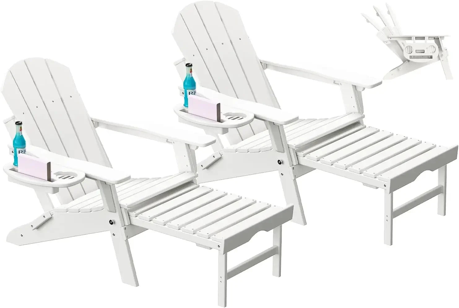 Adjustable Adirondack Chair Set of 2 with Retractable Footrest and Cup Holder Foldable Outdoor Furniture - Happy Home Retreat