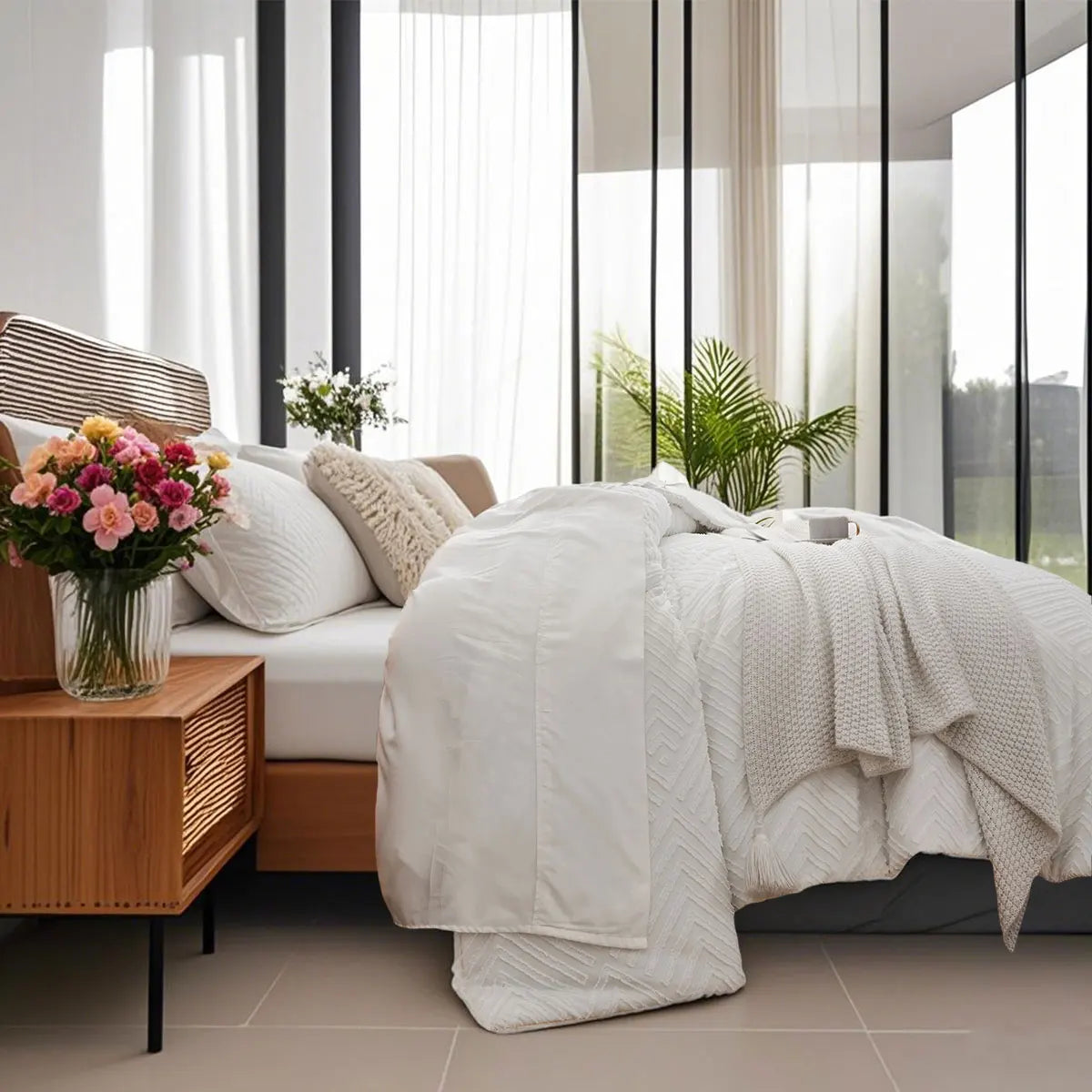 7 Piece Solid Color Cut Flower Design Comforter Set 100 Percent Microfiber Soft and Breathable Bedding Set Ideal Gift - Happy Home Retreat