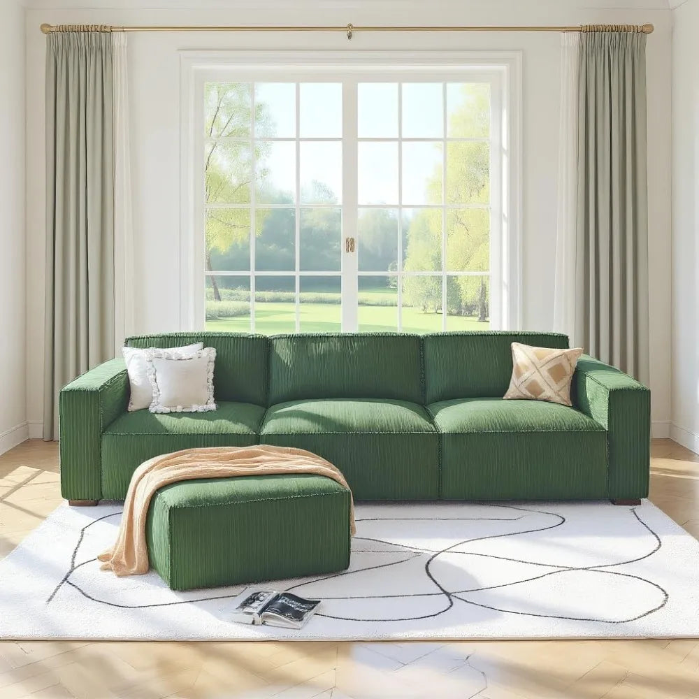 110 Inch Cloud Sectional Sofa With L Shape Chaise And Movable Ottoman - Happy Home Retreat