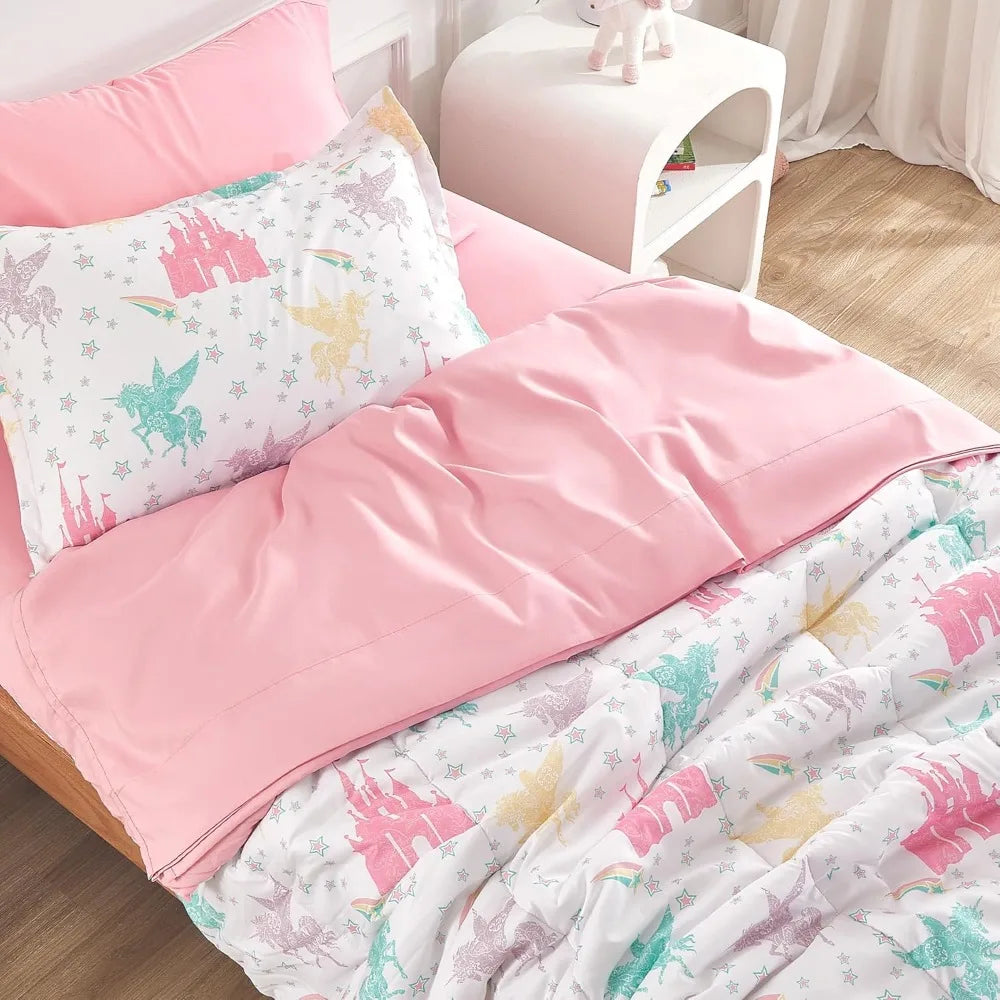 7 Pieces Queen/Full Size Kids Comforter Set, 7-Piece Bed in a Bag All-Season Microfiber Kids' Comforter, Fitted Sheet, Flat - Happy Home Retreat