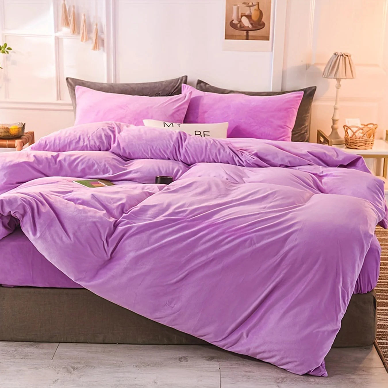 3pcs Velvet Duvet Cover Set - Soft, Warm, Skin-Friendly Solid Color Autumn and Winter Bedding for Bedroom, Guest Room with 1 Duv - Happy Home Retreat