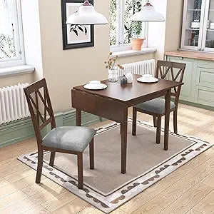 Drop Leaf Dining Table Set With Two X Back Chairs Brown - Happy Home Retreat