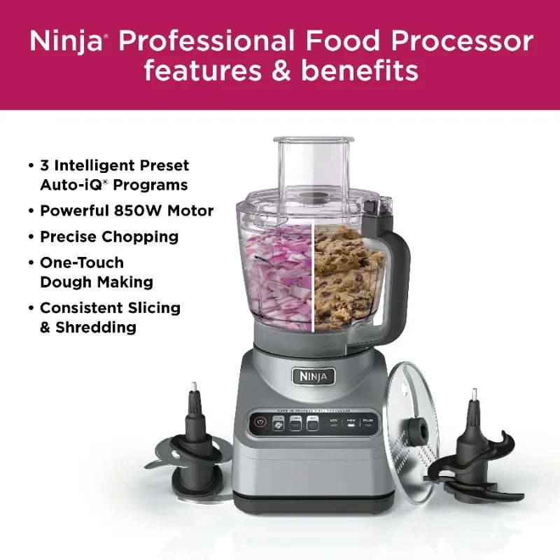Ninja Professional Food Processor, 850 Watts, 9-Cup Capacity, Auto-iQ Preset Programs, Silver - Happy Home Retreat
