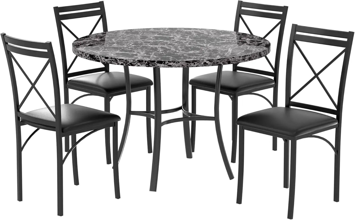 5 Piece Dining Table Set for 4 with Faux Marble Dinette Chairs - Happy Home Retreat