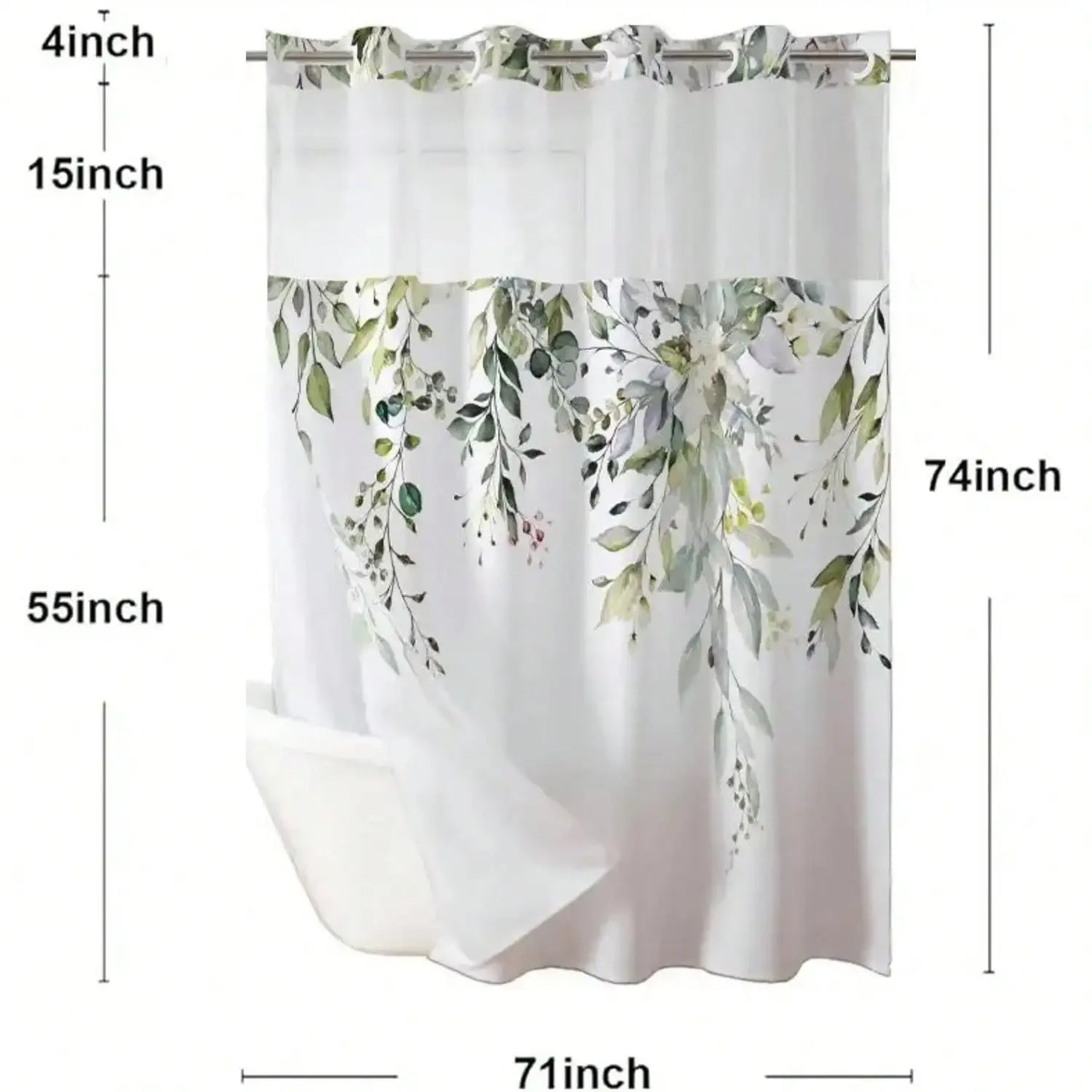 Plants Pattern No Hook Waterproof Shower Curtain, Removable With , Perfect For Bathroom Decor In Winter,  Modern & Simple Design - Happy Home Retreat