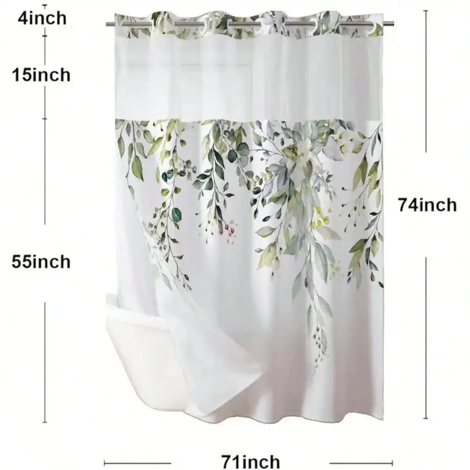Plants Pattern No Hook Waterproof Shower Curtain, Removable With , Perfect For Bathroom Decor In Winter,  Modern & Simple Design - Happy Home Retreat