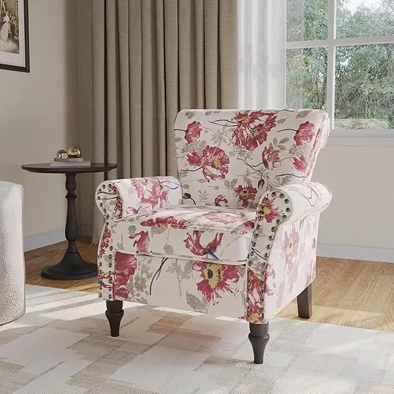 Floral Boho Wingback Blue Accent Chair With Nailhead Trim - Happy Home Retreat