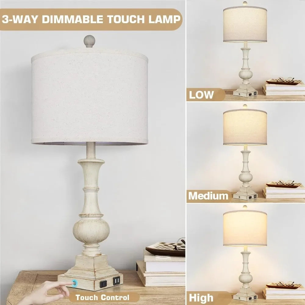 Customizable Farmhouse Table Lamps Set Of 2 Touch Control USB Ports AC Outlet - Happy Home Retreat
