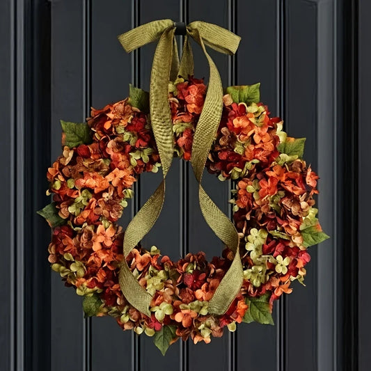 Autumn Hydrangea Wreath Wall Hanging Thanksgiving Decor - Happy Home Retreat