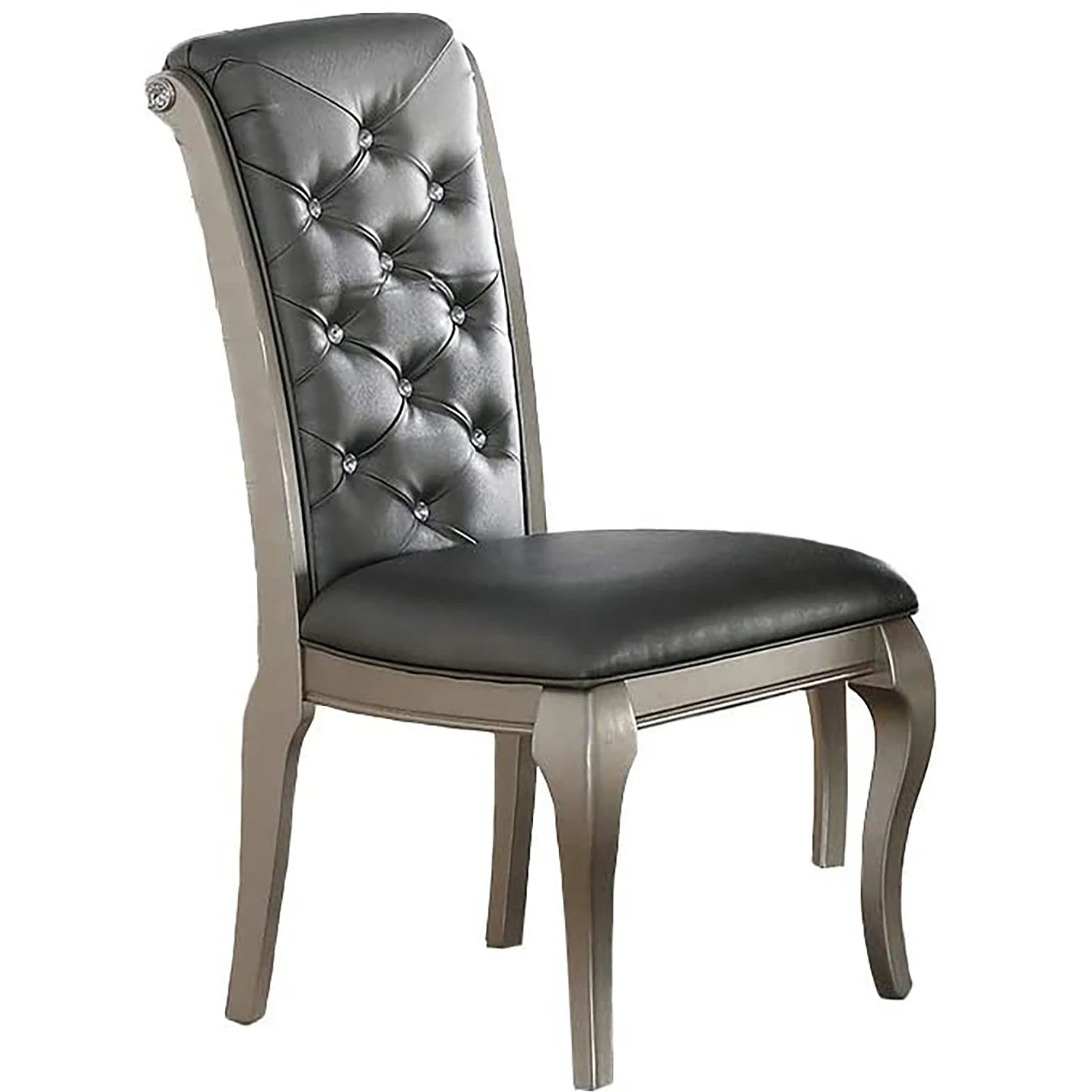 Round Silver Dining Table Set 5 Piece With Shelf And Tufted Back Chairs - Happy Home Retreat