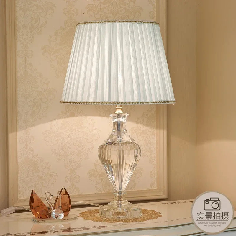 Crystal Table Lamp Bedside Modern Luxury LED E27 Base For Bedroom Home - Happy Home Retreat