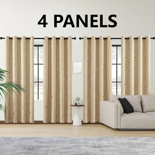 4PCS Blackout Curtains Grommet Thermal Insulated Room Darkening with Circle and Dots Foil Printed for Bedroom - Happy Home Retreat