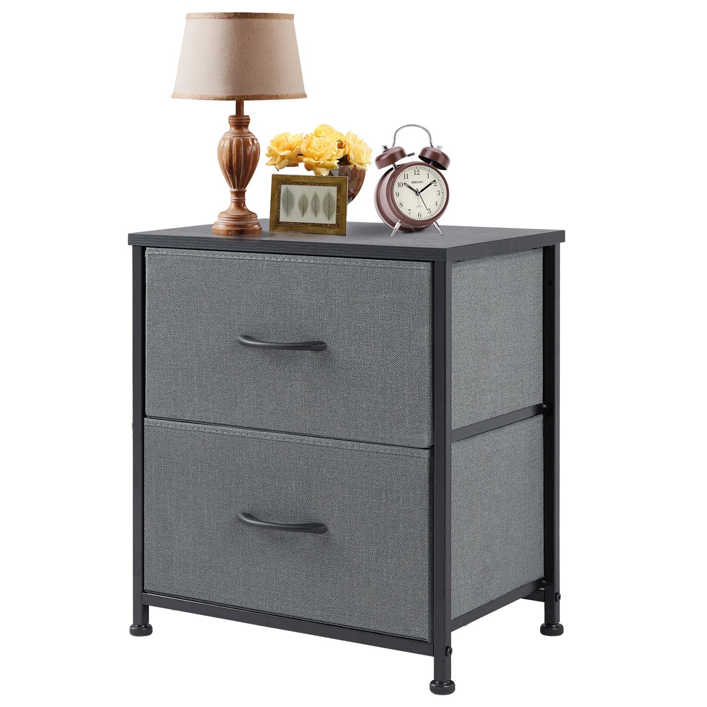 JHK Nightstand Bedside Table With Two Fabric Drawers For Bedroom Storage - Happy Home Retreat