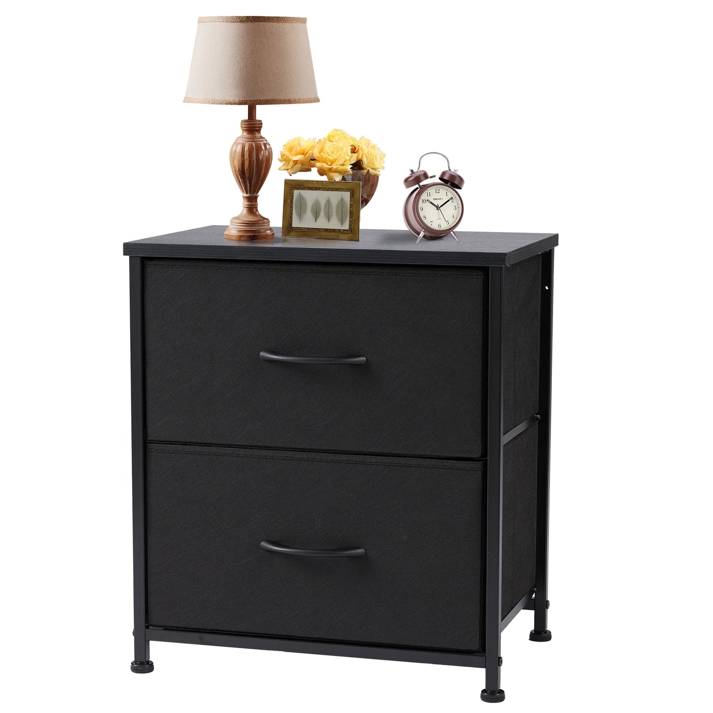 JHK Nightstand Bedside Table With Two Fabric Drawers For Bedroom Storage - Happy Home Retreat