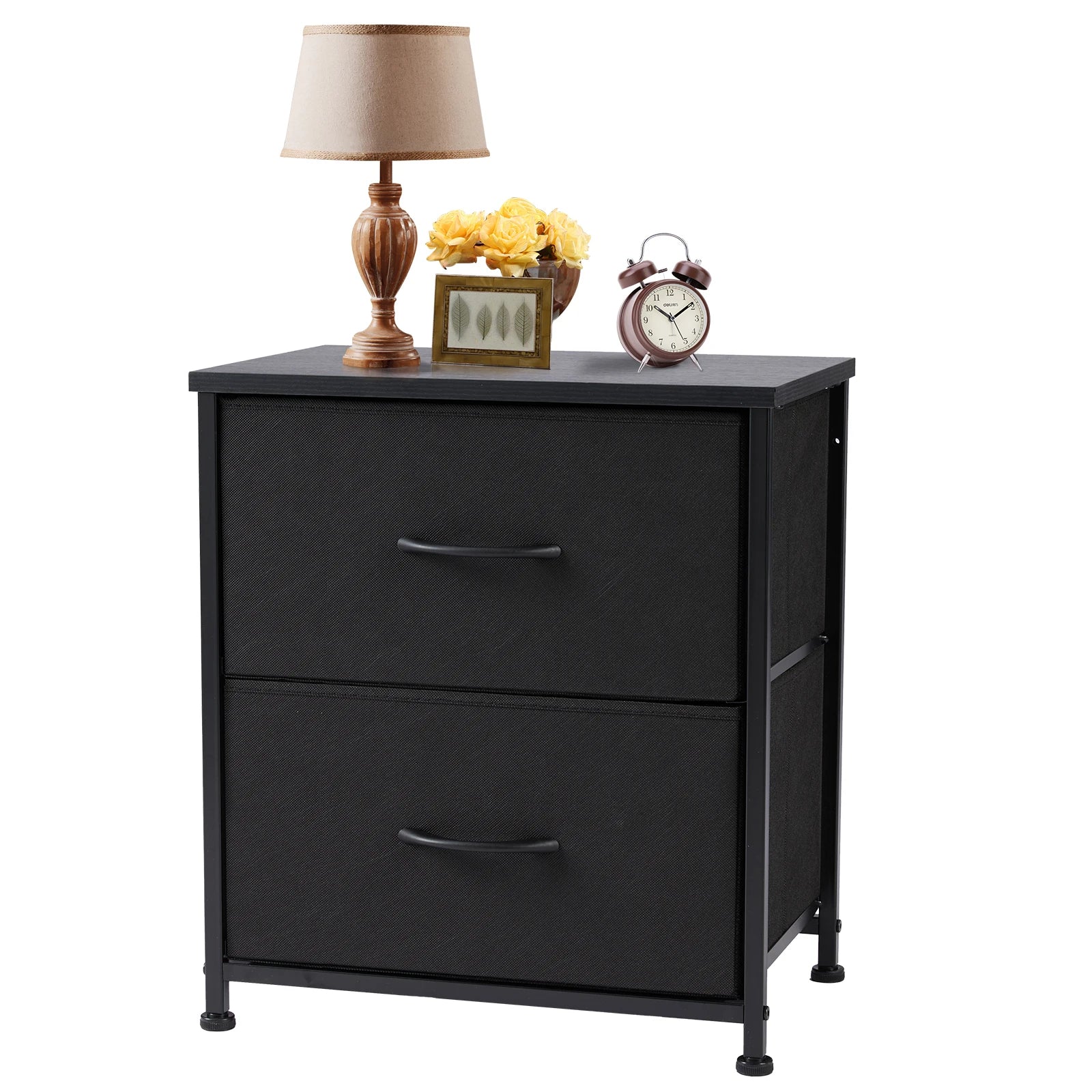 JHK Nightstand Bedside Table With Two Fabric Drawers For Bedroom Storage - Happy Home Retreat