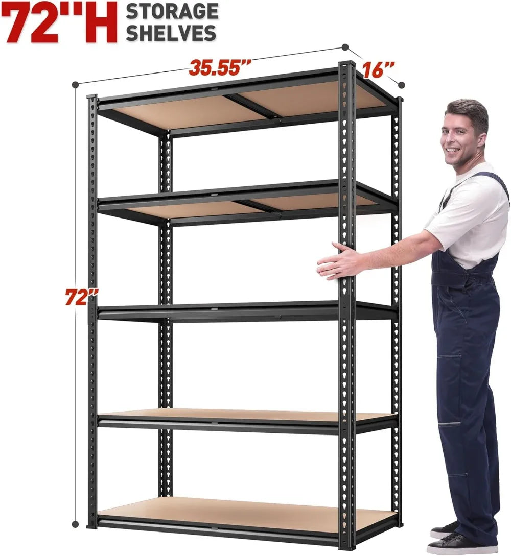 5 Tier Heavy Duty Adjustable Metal Storage Shelves for Garage Basement and Warehouse - Happy Home Retreat
