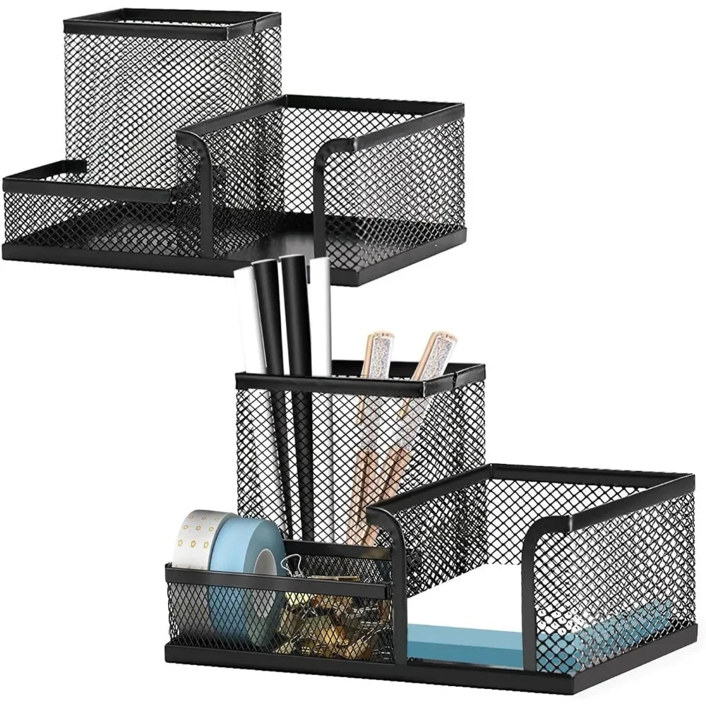 Desk Pen Holder Desk Organizer Set of 3 Mesh Compartments Marker Craft Desk Accessories - Happy Home Retreat