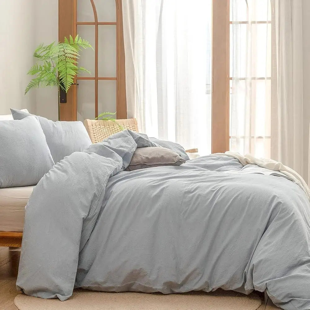 100% Cotton Duvet Cover Set Soft Comfortable Lightweight Chic 3 Piece Bedding Set with Hidden Zipper and Interior Ties - Happy Home Retreat