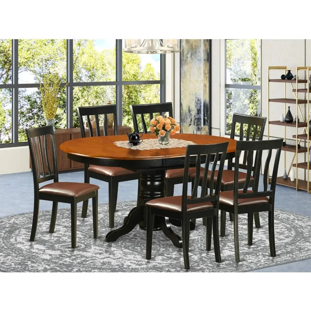 5 Piece Oval Dining Table Set 42x60 Butterfly Leaves Linen Upholstered Chairs - Happy Home Retreat